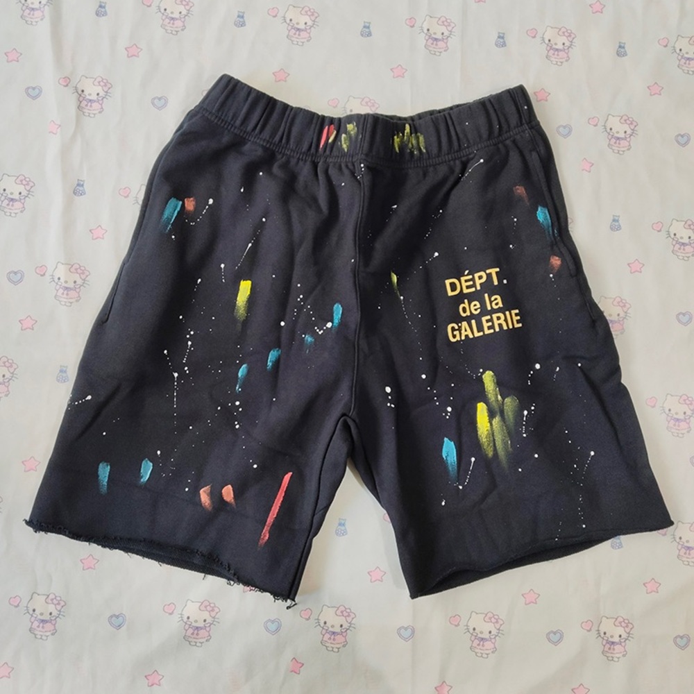 Gallery Dept Black Athletic Shorts with Multicolor Paint Splatter